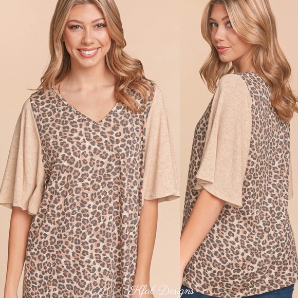 ❤️LAST! 2! V Neck Leopard Print Super Soft Flutter Sleeve Top! - Picture 4 of 7